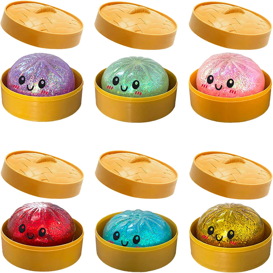 Blind Box Glitter Ravioli Squishy - 6 Surprise Anti-Stress Models with Box