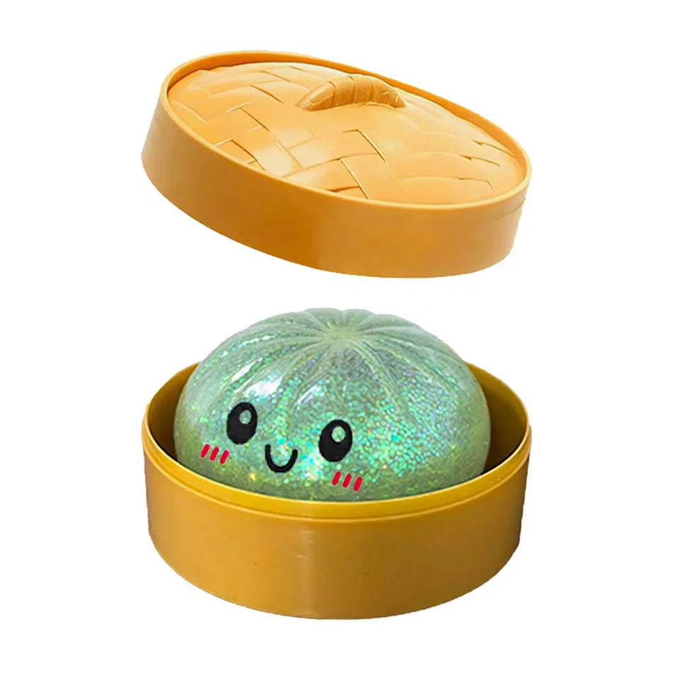Blind Box Squishy Ravioli Pailleté – 6 Modèles Surprise Anti-Stress avec Boîte