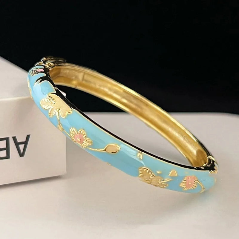 Bracelet Bangle Cloisonné Chinois – Pivoine Filigrane Vintage Femme